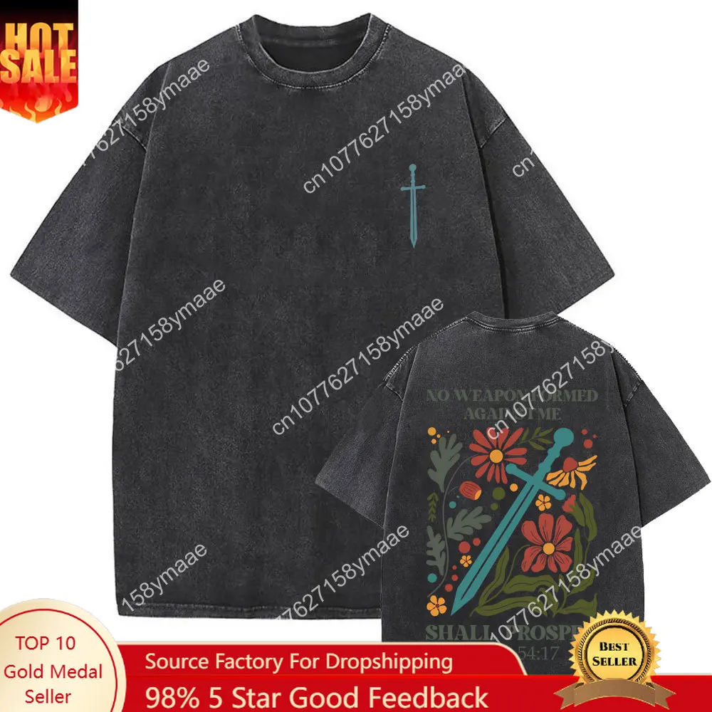 No Weapon Formed Against Me Shall Prosper Vintage Washed T-shirt Men Women Fashion Oversized T Shirts Male Casual Cotton T-shirt
No Weapon Formed Against Me Shall Prosper Vintage Washed T-shirt Men Women Fashion Oversized T Shirts Male Casual Cotton T-shirt