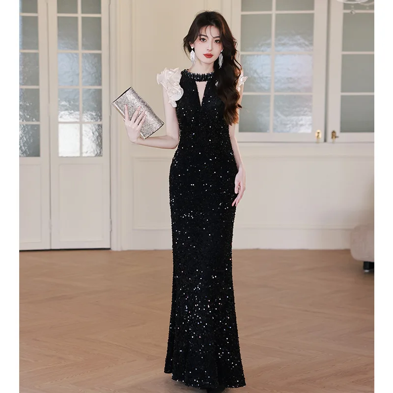 Black Sequin Banquet Evening Dresses Women Beading V-Neck Ruffles Flying Sleeves Homecoming Dress Exquisite Luxury Prom Gown
Black Sequin Banquet Evening Dresses Women Beading V-Neck Ruffles Flying Sleeves Homecoming Dress Exquisite Luxury Prom Gown