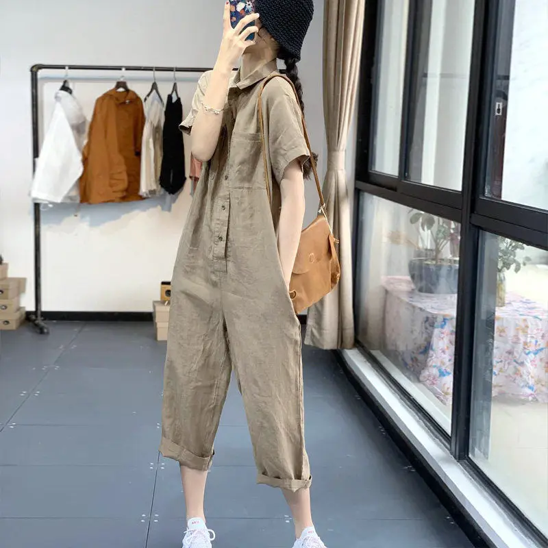 Faionable Summer Workwear Jumpsuit Set Women's Loose ort Sve High Waist Straight Leg Pants Cotton Blend Commute Sle
Faionable Summer Workwear Jumpsuit Set Women's Loose ort Sve High Waist Straight Leg Pants Cotton Blend Commute Sle
