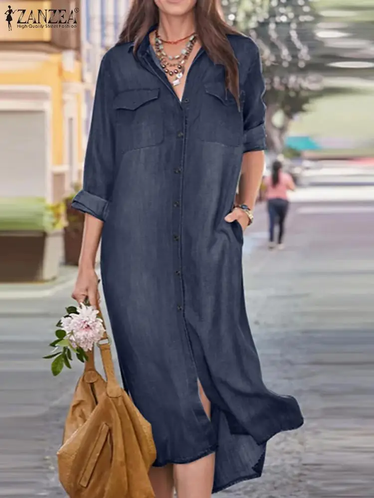 2023 ZANZEA Fashion Denim Retro Maxi Robe Women Elegant Solid Color Dress Female Loose Vestidos Lapel Neck Long Sleeve Sundress
2023 ZANZEA Fashion Denim Retro Maxi Robe Women Elegant Solid Color Dress Female Loose Vestidos Lapel Neck Long Sleeve Sundress