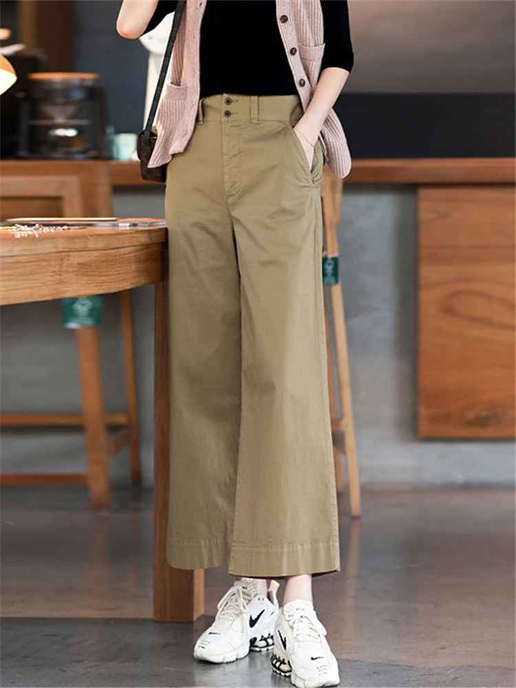 High Waist Cotton Wide Leg Pants Women's Breathable Slimming Nine Points Casual Trousers Summer Short Sleeve Button Closure
High Waist Cotton Wide Leg Pants Women's Breathable Slimming Nine Points Casual Trousers Summer Short Sleeve Button Closure