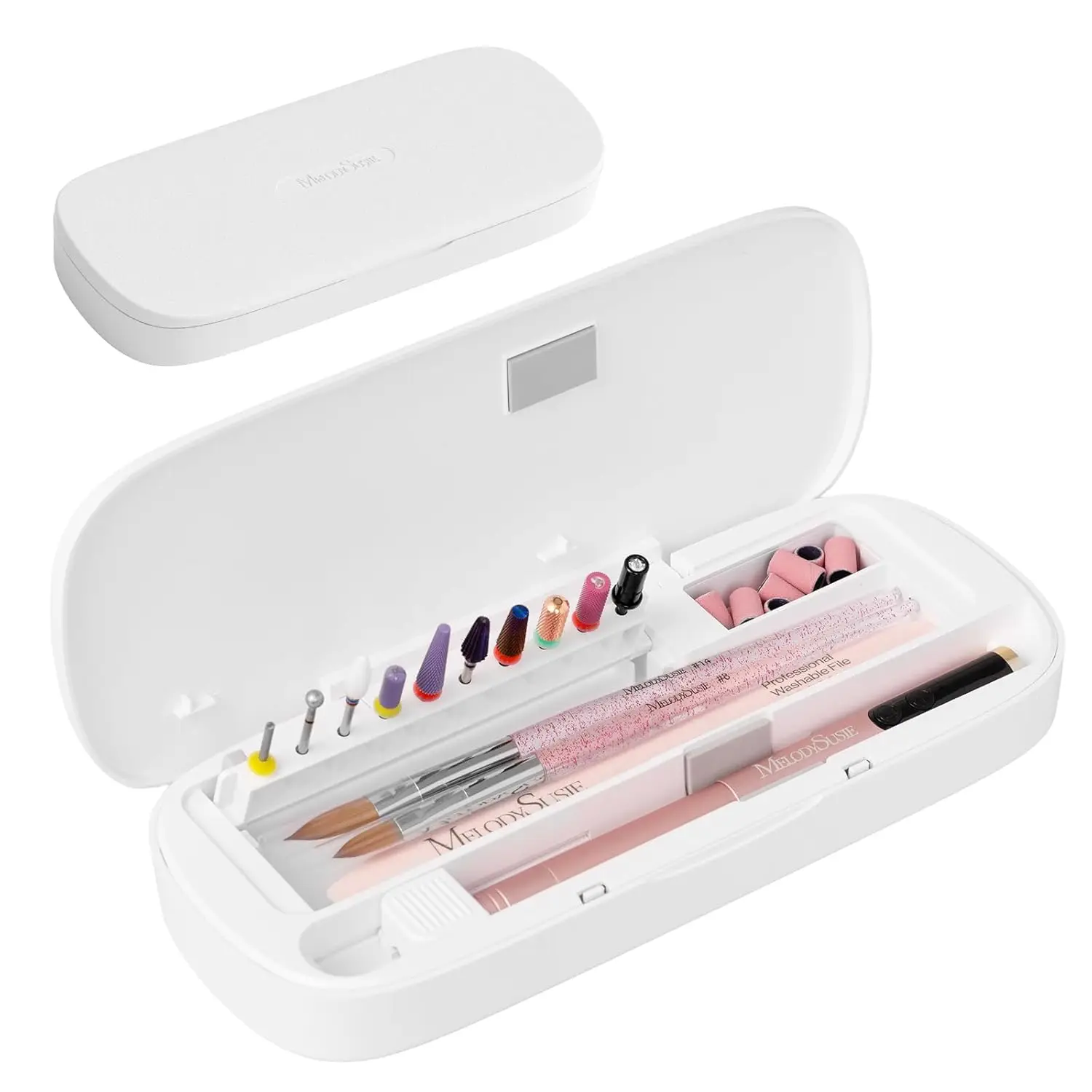 Acrylic Nail Tool Storage Box, Portable Dustproof Organizer for Drill Bits and Files, Travel Salon Home Use, White
Acrylic Nail Tool Storage Box, Portable Dustproof Organizer for Drill Bits and Files, Travel Salon Home Use, White