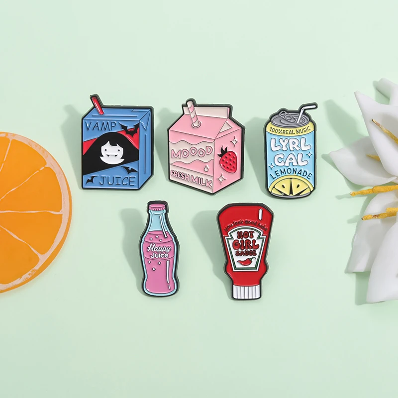 5 Styles Container Enamel Pins Happy Juice Bottle Milk Box Lapel Pins Zip-top Can Creative Metal Brooches Decorative Jewelry Pin
5 Styles Container Enamel Pins Happy Juice Bottle Milk Box Lapel Pins Zip-top Can Creative Metal Brooches Decorative Jewelry Pin