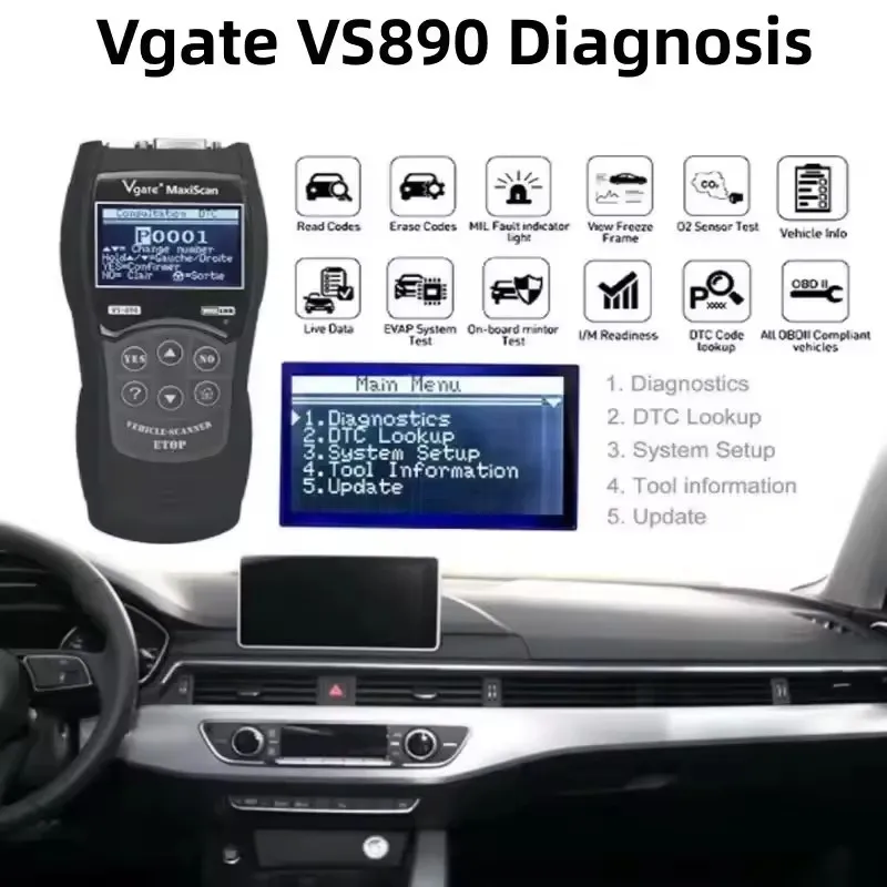 Диагностический сканер Vgate VS890 OBD2, инструмент Vgate SCAN Tool VS 890 CAN-BUS, многоязычный считыватель кодов для автомобилей
Диагностический сканер Vgate VS890 OBD2, инструмент Vgate SCAN Tool VS 890 CAN-BUS, многоязычный считыватель кодов для автомобилей
