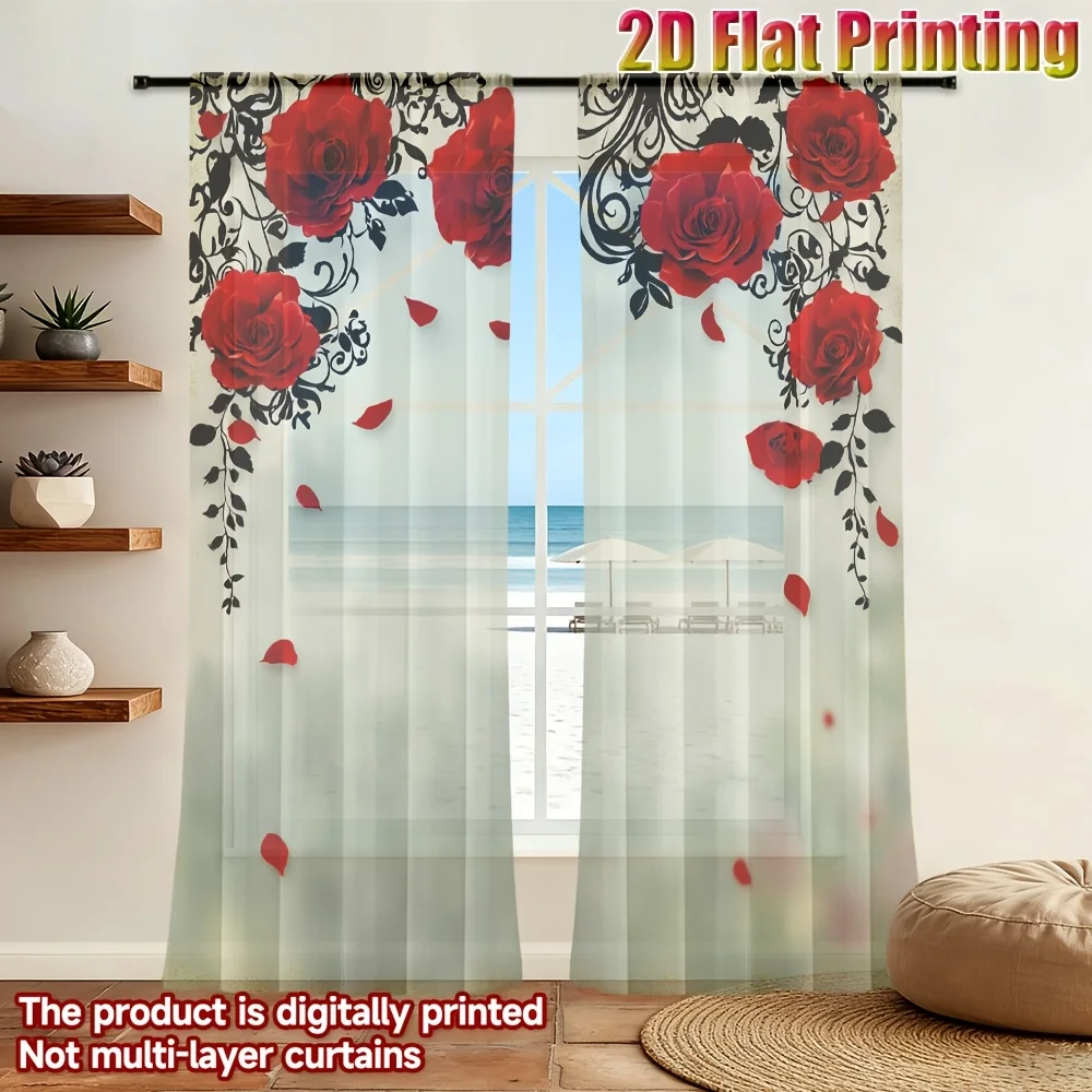 2pcs Red Roses And Black Vines Sheer Curtains, Washable Polyester Window Drapes, Rod Pocket, for Home Decor Living Room
2pcs Red Roses And Black Vines Sheer Curtains, Washable Polyester Window Drapes, Rod Pocket, for Home Decor Living Room