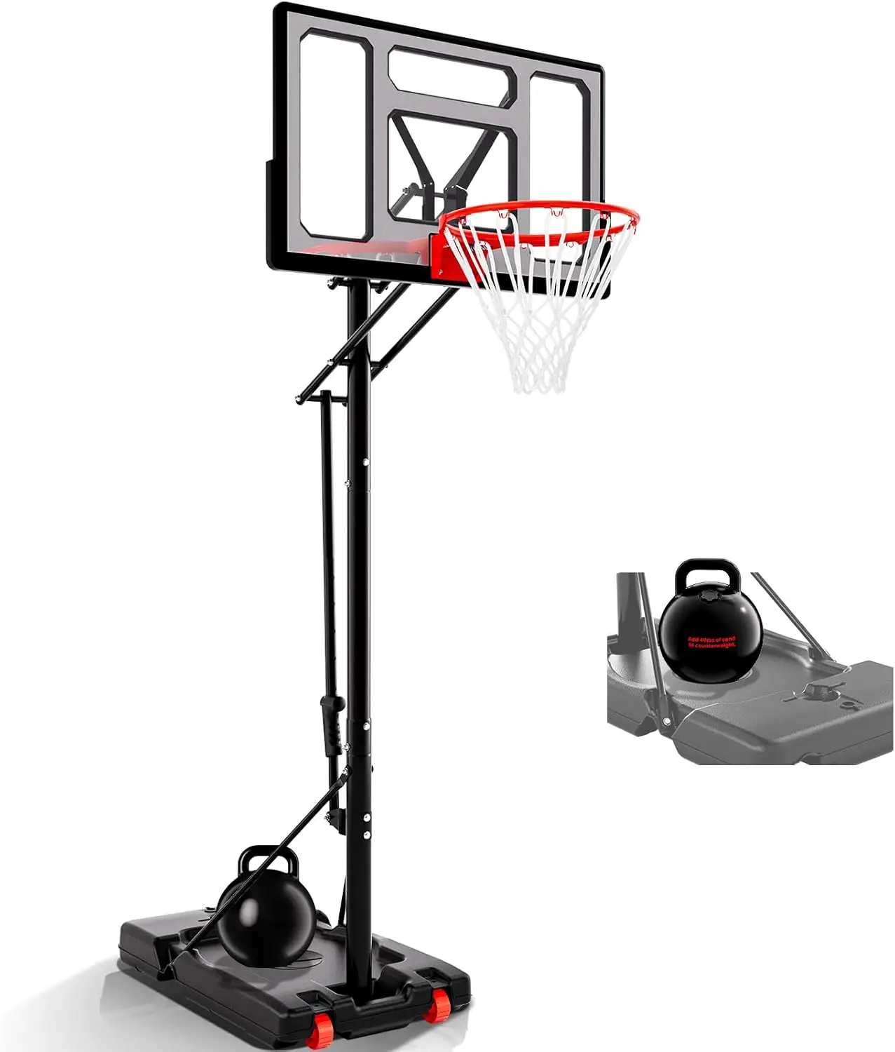 40/44/48 Inch Portable Basketball Hoop, 5.5-10FT Adjustable Height with Wheels for Adults
40/44/48 Inch Portable Basketball Hoop, 5.5-10FT Adjustable Height with Wheels for Adults