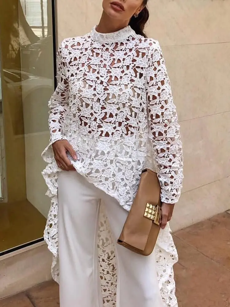 Elegant Women Top Round Neck Solid Color Fashion Irregular Shirt Autumn Sexy Lace Hollow Out Long Sleeve Blouse Vestidos
Elegant Women Top Round Neck Solid Color Fashion Irregular Shirt Autumn Sexy Lace Hollow Out Long Sleeve Blouse Vestidos