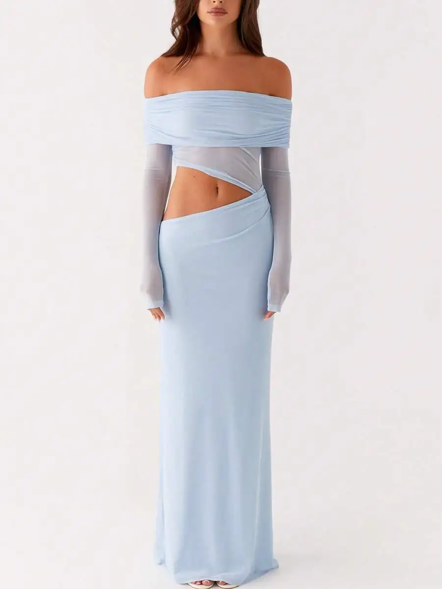 Women Off Shoulder Sheer Mesh Ruched Long Sleeve Maxi Dress Elegant Bodycon Prom Gown
Women Off Shoulder Sheer Mesh Ruched Long Sleeve Maxi Dress Elegant Bodycon Prom Gown