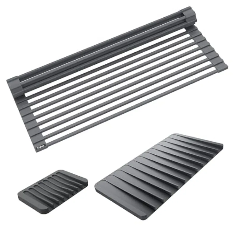 Roll Up Dish Drying Rack with Self-Draining Silicone Mat and Soap Holder in Dark Grey for Kitchen Use Durable Silicone Material
Roll Up Dish Drying Rack with Self-Draining Silicone Mat and Soap Holder in Dark Grey for Kitchen Use Durable Silicone Material