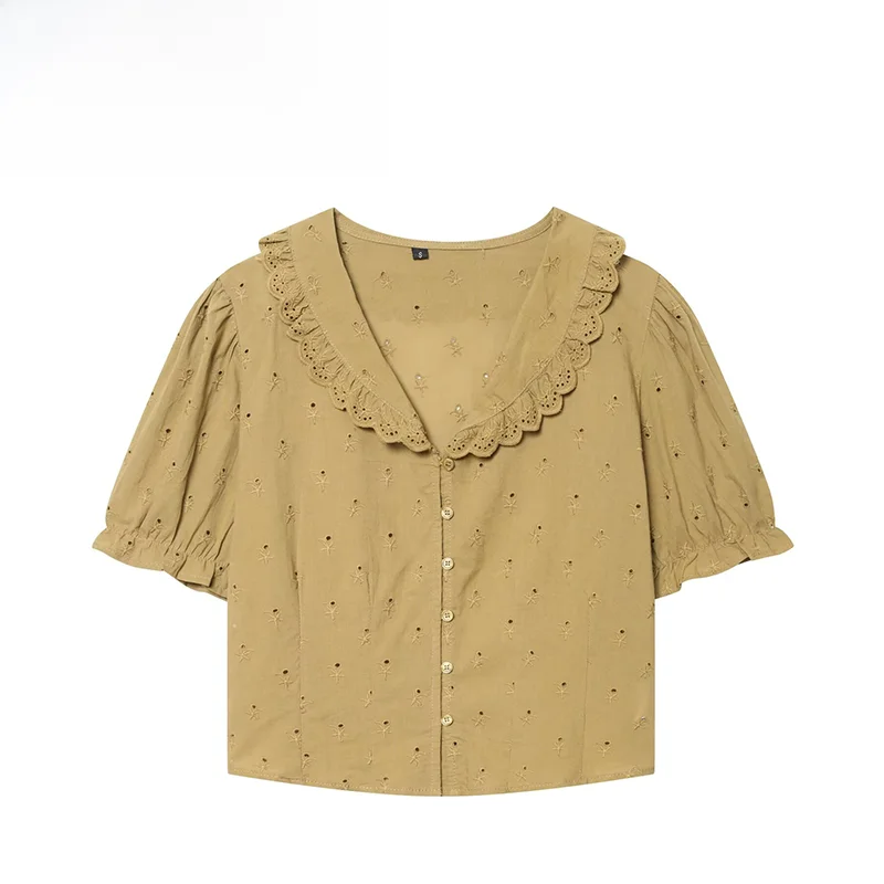 Fashionable Embroidered round Neck Shirt Spring New Style Women's Polyester Fiber 100% Short Sleeve Turn-down Collar Blouse
Fashionable Embroidered round Neck Shirt Spring New Style Women's Polyester Fiber 100% Short Sleeve Turn-down Collar Blouse