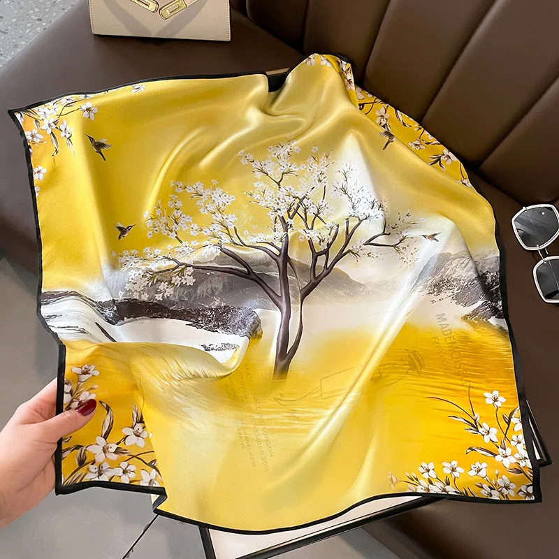 Luxury Brand Silk Scarf Women Elegant Yellow Floral Print Neckerchief Necktie Women Square Head Scarves Hijab for Hair Wrapping
Luxury Brand Silk Scarf Women Elegant Yellow Floral Print Neckerchief Necktie Women Square Head Scarves Hijab for Hair Wrapping