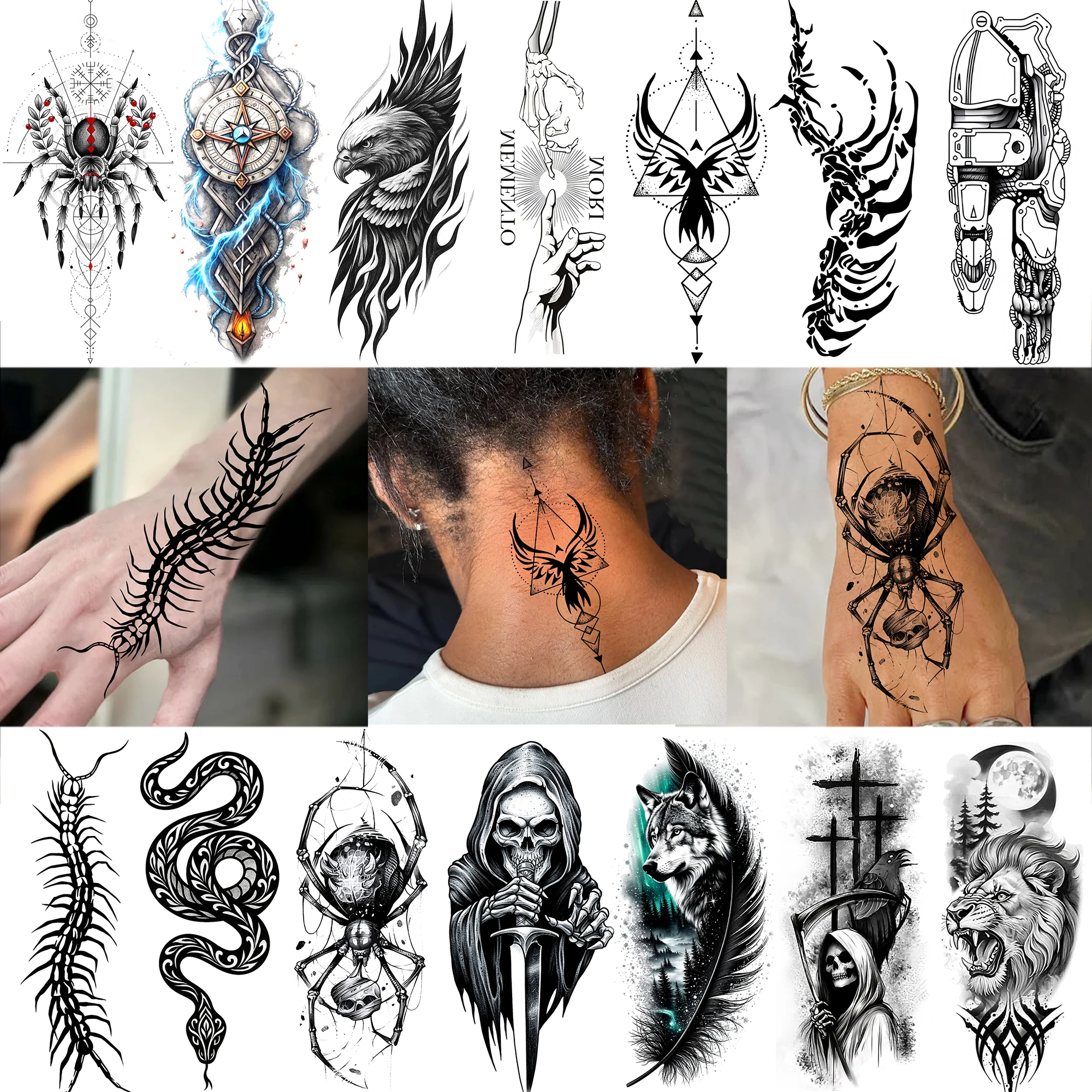 1 Sheet Halloween Death God Centipede Spider Temporary Tattoos Adult Hands Neck, Fake Tattoo Stickers Realistic Tatoos Last Long
1 Sheet Halloween Death God Centipede Spider Temporary Tattoos Adult Hands Neck, Fake Tattoo Stickers Realistic Tatoos Last Long