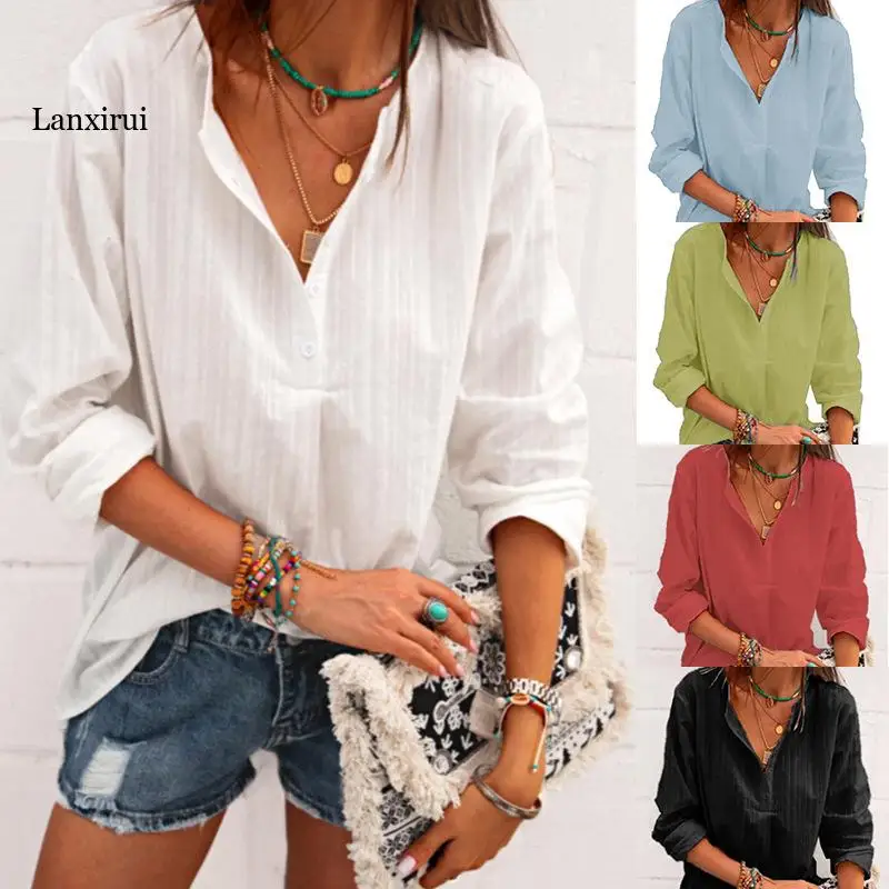 Female Elegant Oversized Tops Casual Long Sleeve Solid Color Cotton and Linen Loose Blouse Office Lady Button Lapel Shirts
Female Elegant Oversized Tops Casual Long Sleeve Solid Color Cotton and Linen Loose Blouse Office Lady Button Lapel Shirts