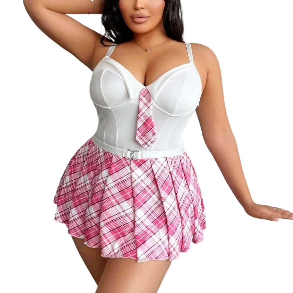 New Plus Size Plaid Sexy Women Underwear Uniform Cosplay Women Role Play Halter Backless Cross Strap Plaid Skirt Lingerie Set
New Plus Size Plaid Sexy Women Underwear Uniform Cosplay Women Role Play Halter Backless Cross Strap Plaid Skirt Lingerie Set