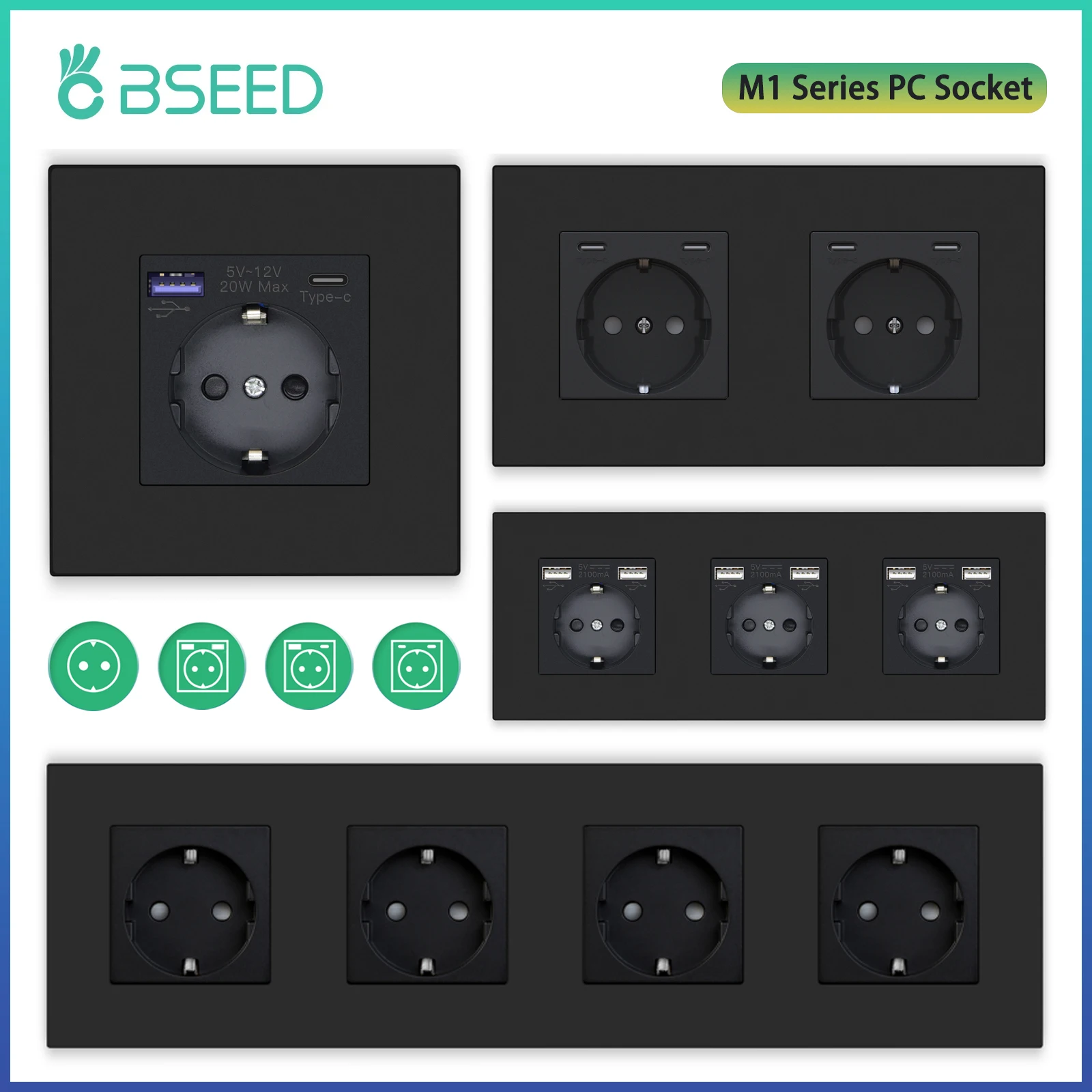 BSEED EU Standard Wall Socket Single Power Outlets USB Type-C Port 20W Fast Charge Plastic Panel Triple Electric Plugs 16A
BSEED EU Standard Wall Socket Single Power Outlets USB Type-C Port 20W Fast Charge Plastic Panel Triple Electric Plugs 16A