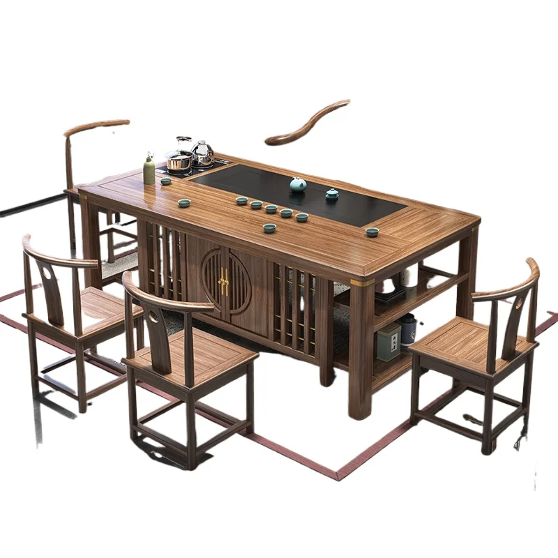 New Chinese-style solid wood tea and chair combination, one table and five chairs, office coffee table set, integr
New Chinese-style solid wood tea and chair combination, one table and five chairs, office coffee table set, integr