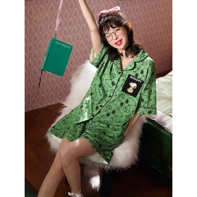 Kawaii Snoopy Greeen Pajamas Cute Cartoon T-sHIRT Short Sleeve Girl Women Home Clothes Set Outerwear Gir Gift
Kawaii Snoopy Greeen Pajamas Cute Cartoon T-sHIRT Short Sleeve Girl Women Home Clothes Set Outerwear Gir Gift
