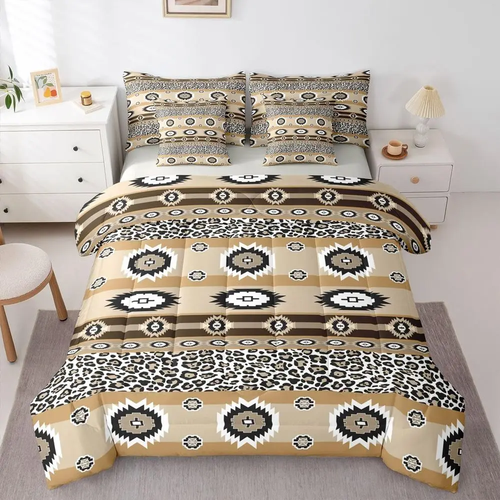 7-Piece Southwestern Aztec Queen Bedding Set with Leopard Print, Boho Tribal Style for Kids and Teens, Rustic Western Decor, Mic
7-Piece Southwestern Aztec Queen Bedding Set with Leopard Print, Boho Tribal Style for Kids and Teens, Rustic Western Decor, Mic