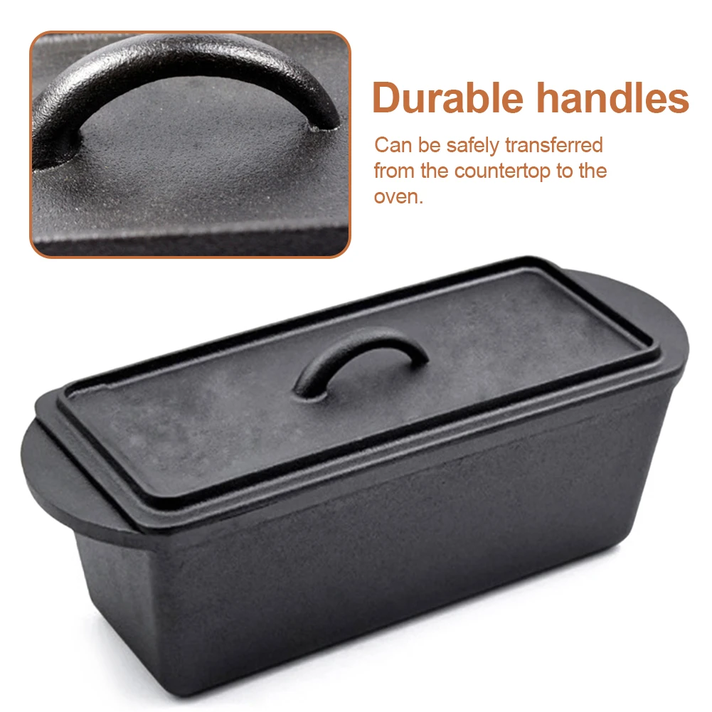 Rectangular Cast Iron Bread-Pan with Lid Dutch Oven Heavy Duty Bread Loaf Pan for Bread-Baking Supplies
Rectangular Cast Iron Bread-Pan with Lid Dutch Oven Heavy Duty Bread Loaf Pan for Bread-Baking Supplies