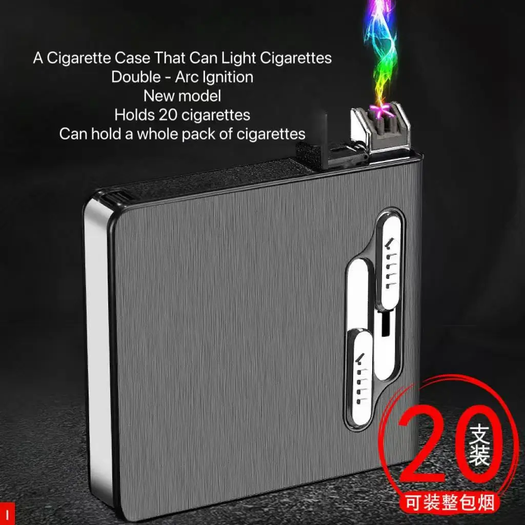 New B02 Charging USB Dual Arc Lighter Integrated Cigarette Box 20 Pack Outdoor Windproof Multi functional Cigarette Box Lighter
New B02 Charging USB Dual Arc Lighter Integrated Cigarette Box 20 Pack Outdoor Windproof Multi functional Cigarette Box Lighter