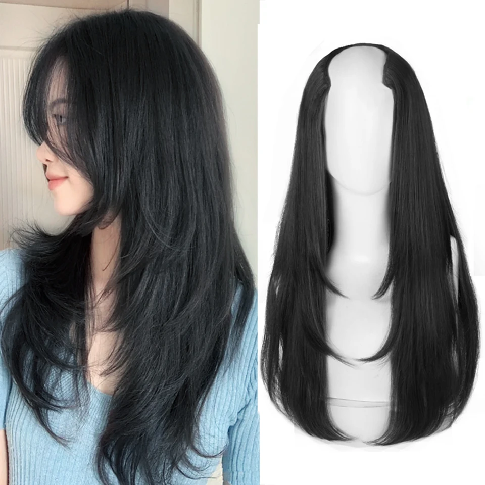 BUQI 22inch long synthetic Long straight hair 4 clip in hair extension u type wig black natural wig for women
BUQI 22inch long synthetic Long straight hair 4 clip in hair extension u type wig black natural wig for women