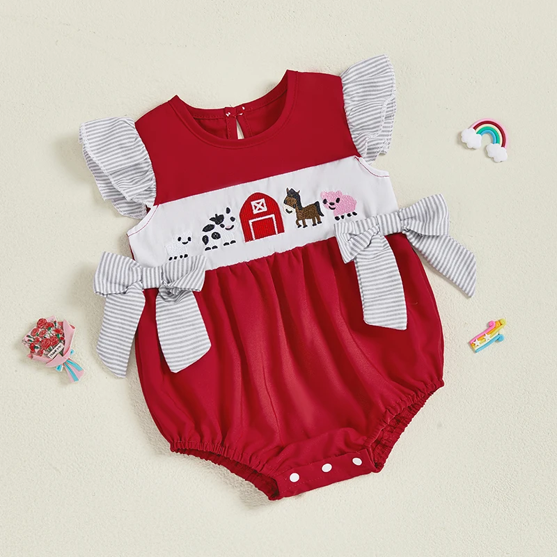 Toddler Girl Floral Print Ruffle Sleeve Round Neck Cotton Romper with Bow Detail and Embroidered Animal Patchwork
Toddler Girl Floral Print Ruffle Sleeve Round Neck Cotton Romper with Bow Detail and Embroidered Animal Patchwork