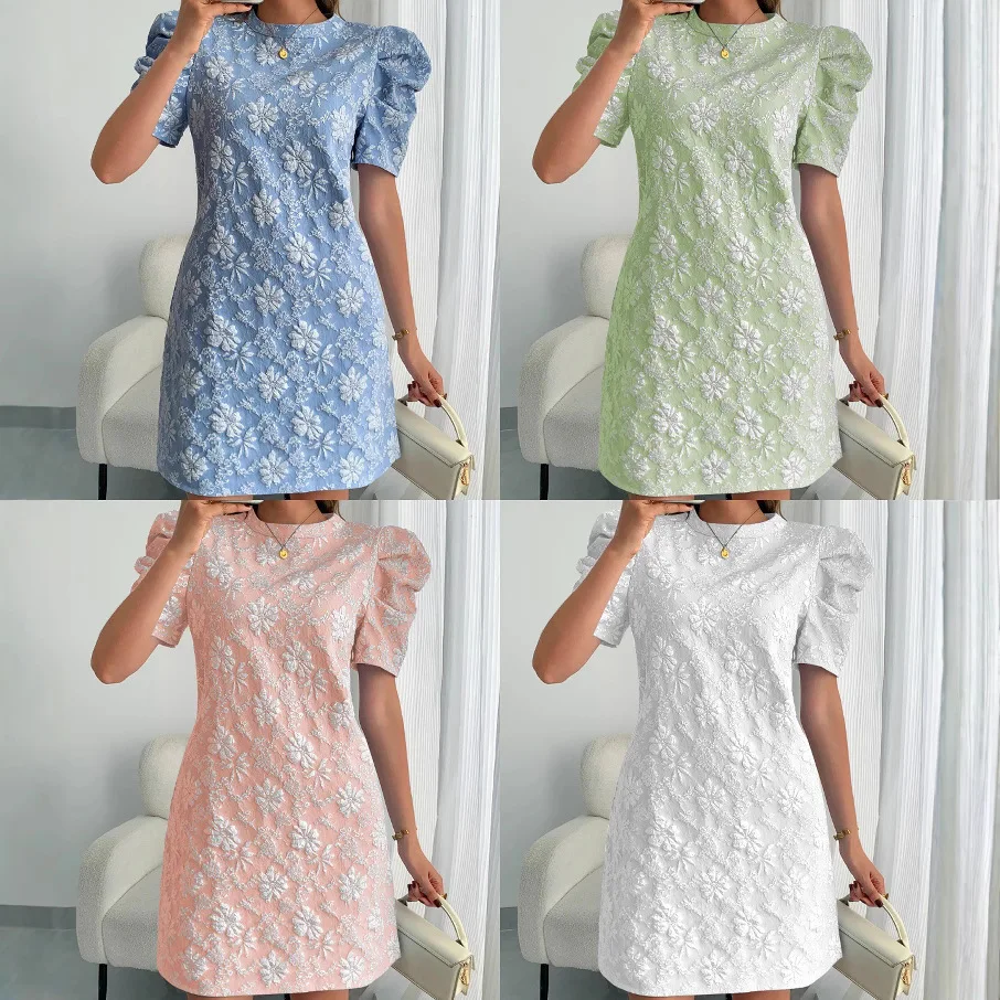 2025 Summer New Women's Bubble Sleeves Textured Jacquard Crew Neck Retro Style Dress European and American Cross-border
2025 Summer New Women's Bubble Sleeves Textured Jacquard Crew Neck Retro Style Dress European and American Cross-border