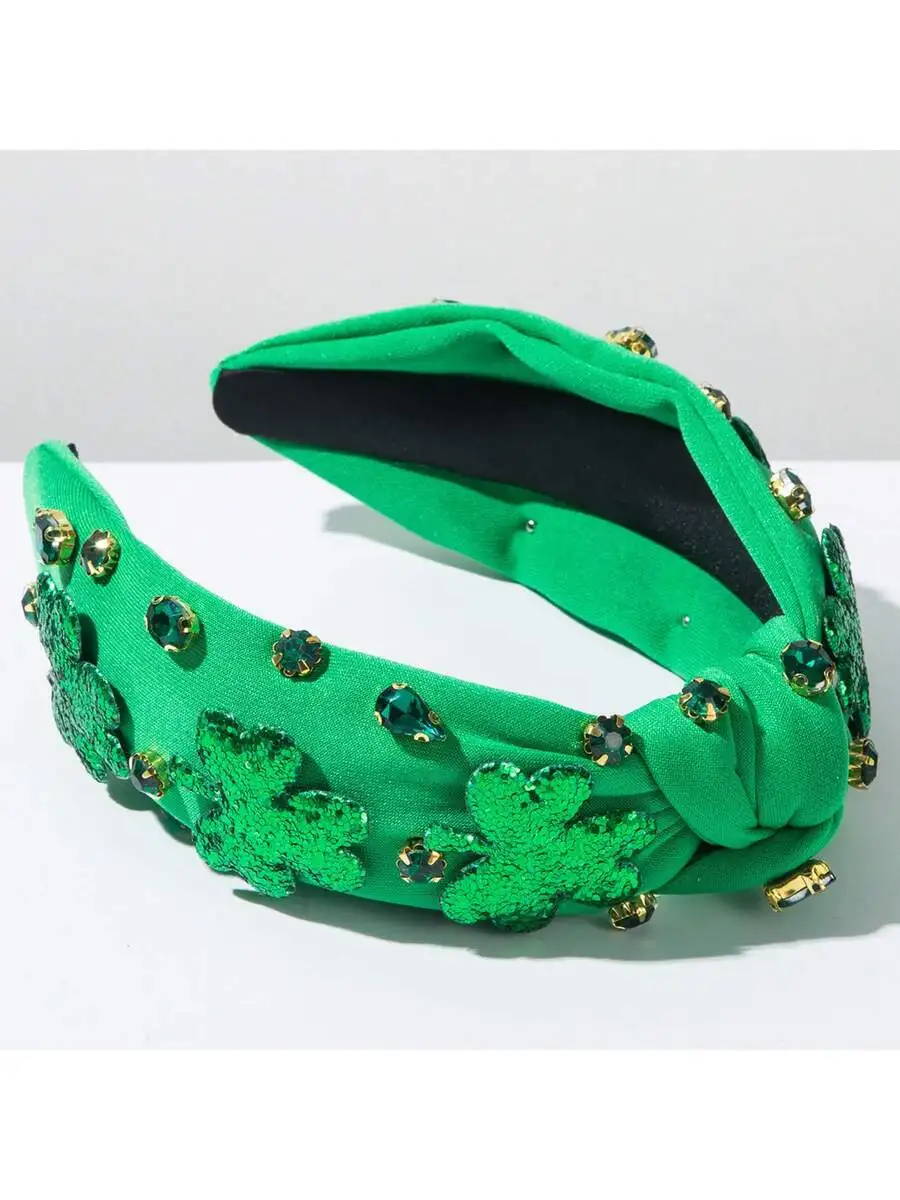 Women Holiday Headband With Rhinestones And Sequin Shamrock Knotted Wide Hair Band
Women Holiday Headband With Rhinestones And Sequin Shamrock Knotted Wide Hair Band