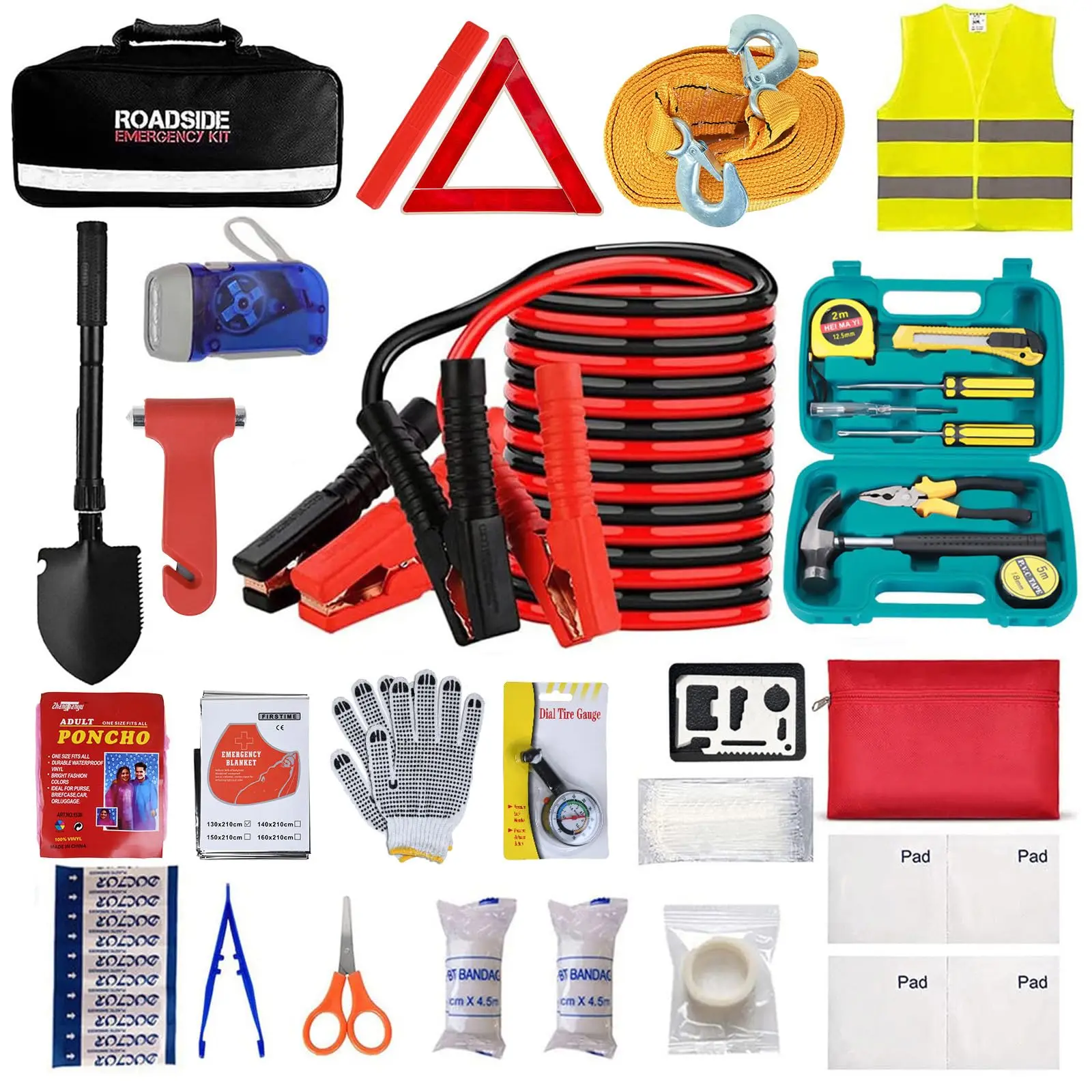 Car Emergency Roadside Kit With Jumper Cables Shovel Safety Vest First Aid Tools For Adults
Car Emergency Roadside Kit With Jumper Cables Shovel Safety Vest First Aid Tools For Adults
