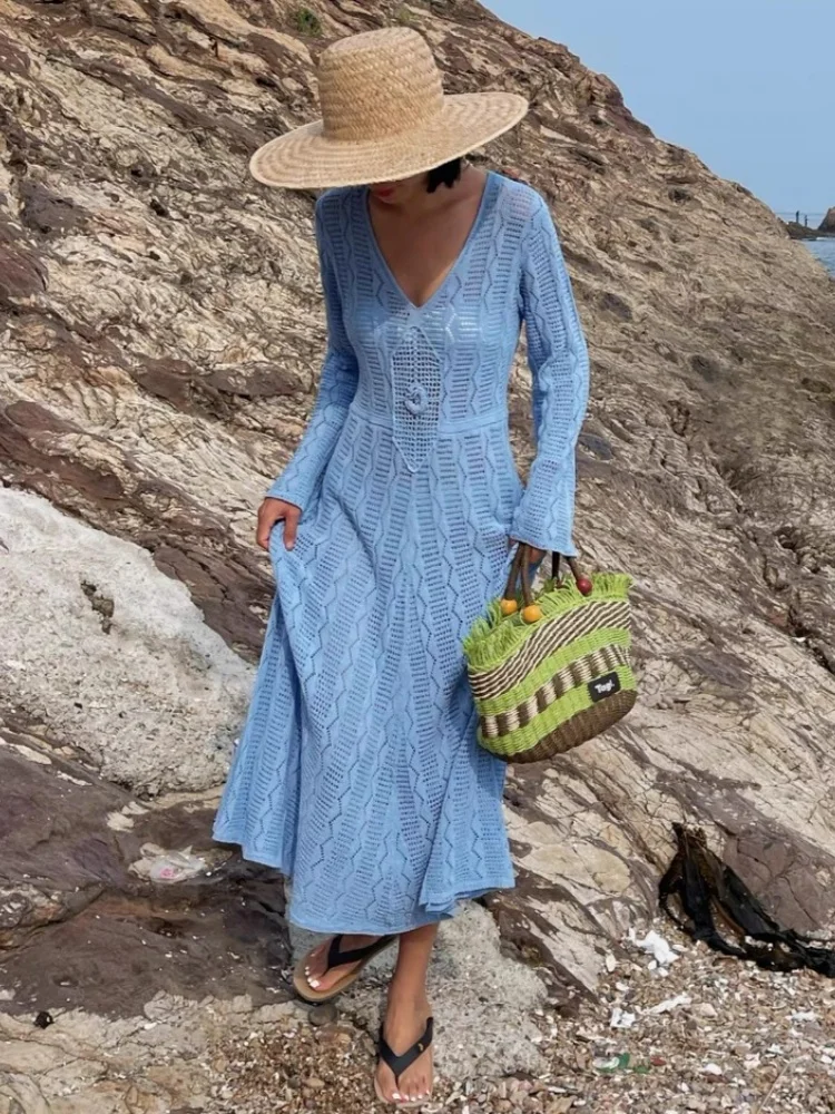SMTHMA Beach Vacation Dress Women's Loose Knitted Floating Flower Sunscreen Long Sleeve Dress Female Clothing
SMTHMA Beach Vacation Dress Women's Loose Knitted Floating Flower Sunscreen Long Sleeve Dress Female Clothing