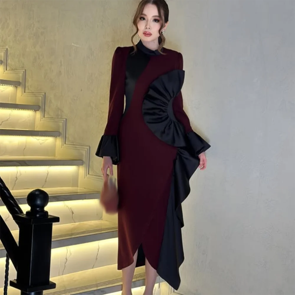 Customized Straight Prom Dresses Tea-Length Full Sleeve O-Neck Evening Dresses Simple Fashion Draped elegant Flouncing
Customized Straight Prom Dresses Tea-Length Full Sleeve O-Neck Evening Dresses Simple Fashion Draped elegant Flouncing