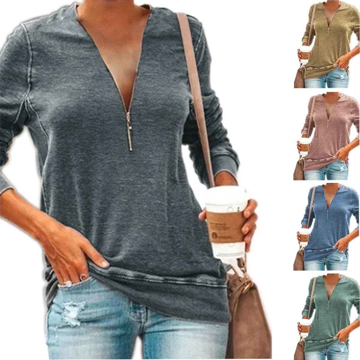Women's S-5XL size Autumn Women's New Top Popular Large V-neck Zipper Long sleeved T-shirt for Women shirts for women
Women's S-5XL size Autumn Women's New Top Popular Large V-neck Zipper Long sleeved T-shirt for Women shirts for women