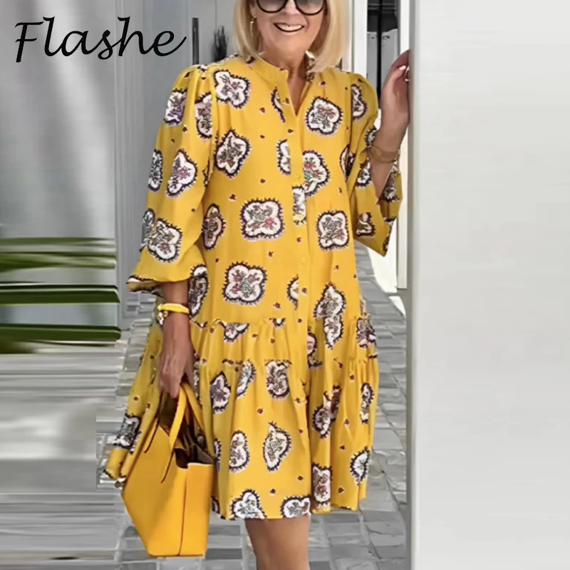 Vintage Print Dress Women V Neck 3/4 Sleeve Loose Beach Party Dresses For Women Summer Casual Holiday Dress 2024
Vintage Print Dress Women V Neck 3/4 Sleeve Loose Beach Party Dresses For Women Summer Casual Holiday Dress 2024