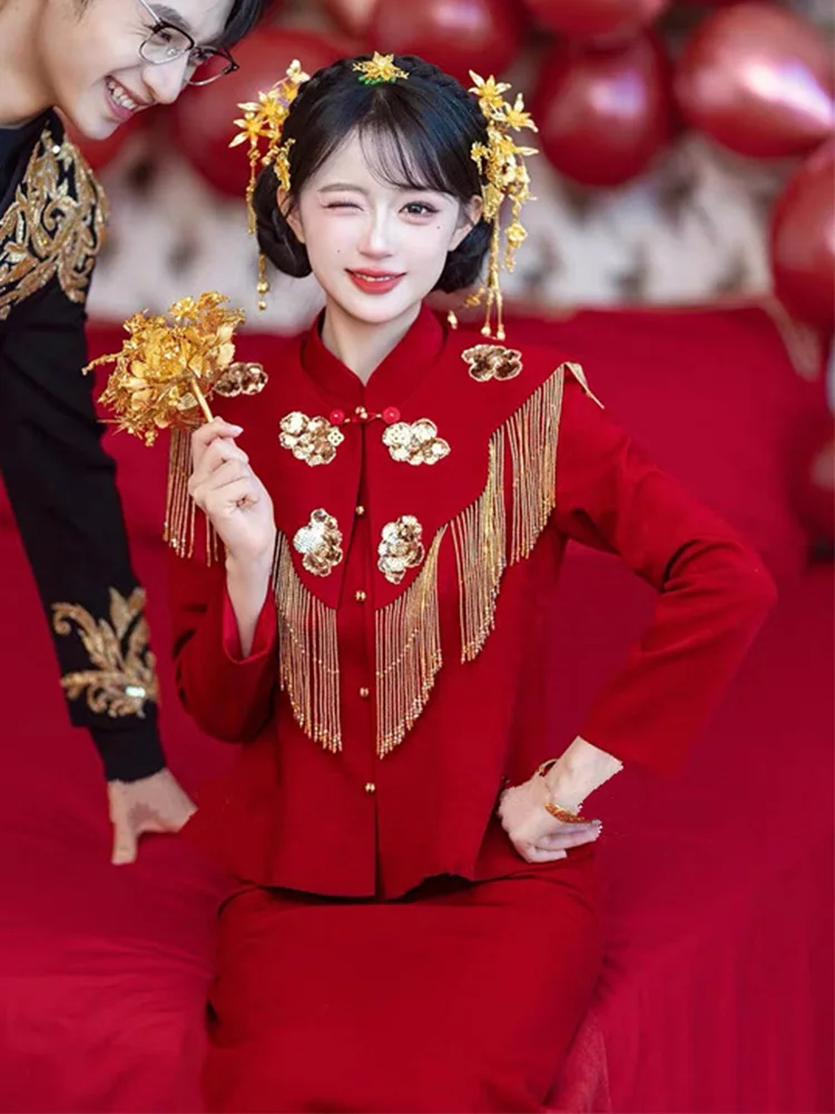 Красное свадебное платье с бахромой и длинными рукавами, винтажное, приталенное, с завышенной талией, для помолвки и церемоний
Красное свадебное платье с бахромой и длинными рукавами, винтажное, приталенное, с завышенной талией, для помолвки и церемоний