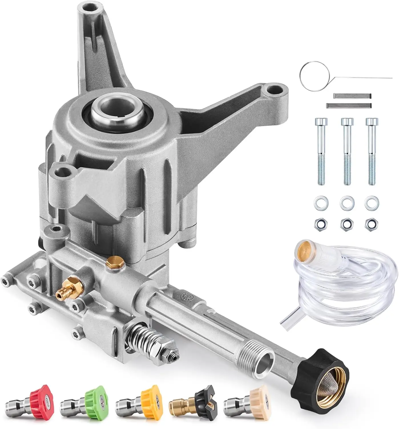 Pressure Washer Pump, 7/8" Shaft Vertical, 3100 PSI, 2.5GPM, Replacement Power Washer Pumps Kit with 5 Nozzles, Hardware and
Pressure Washer Pump, 7/8" Shaft Vertical, 3100 PSI, 2.5GPM, Replacement Power Washer Pumps Kit with 5 Nozzles, Hardware and