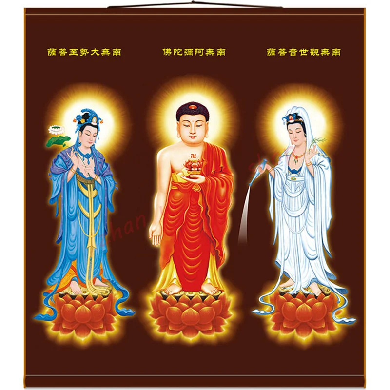 The three saints of the west, Exquisite religious Feng Shui silk hanging painting
The three saints of the west, Exquisite religious Feng Shui silk hanging painting