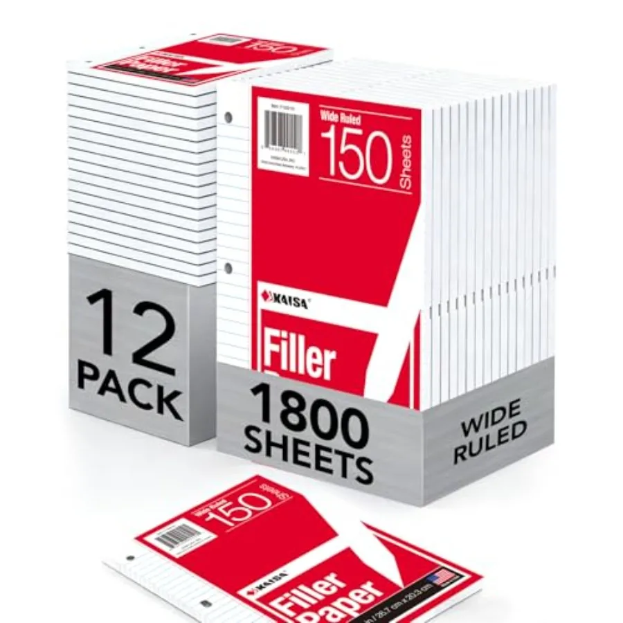 loose Leaf Paper Filler Paper 1800 Sheets 8"x10.5", Ruled, 3-Hole Punched for 3-Ring Binders, Carton of
loose Leaf Paper Filler Paper 1800 Sheets 8"x10.5", Ruled, 3-Hole Punched for 3-Ring Binders, Carton of