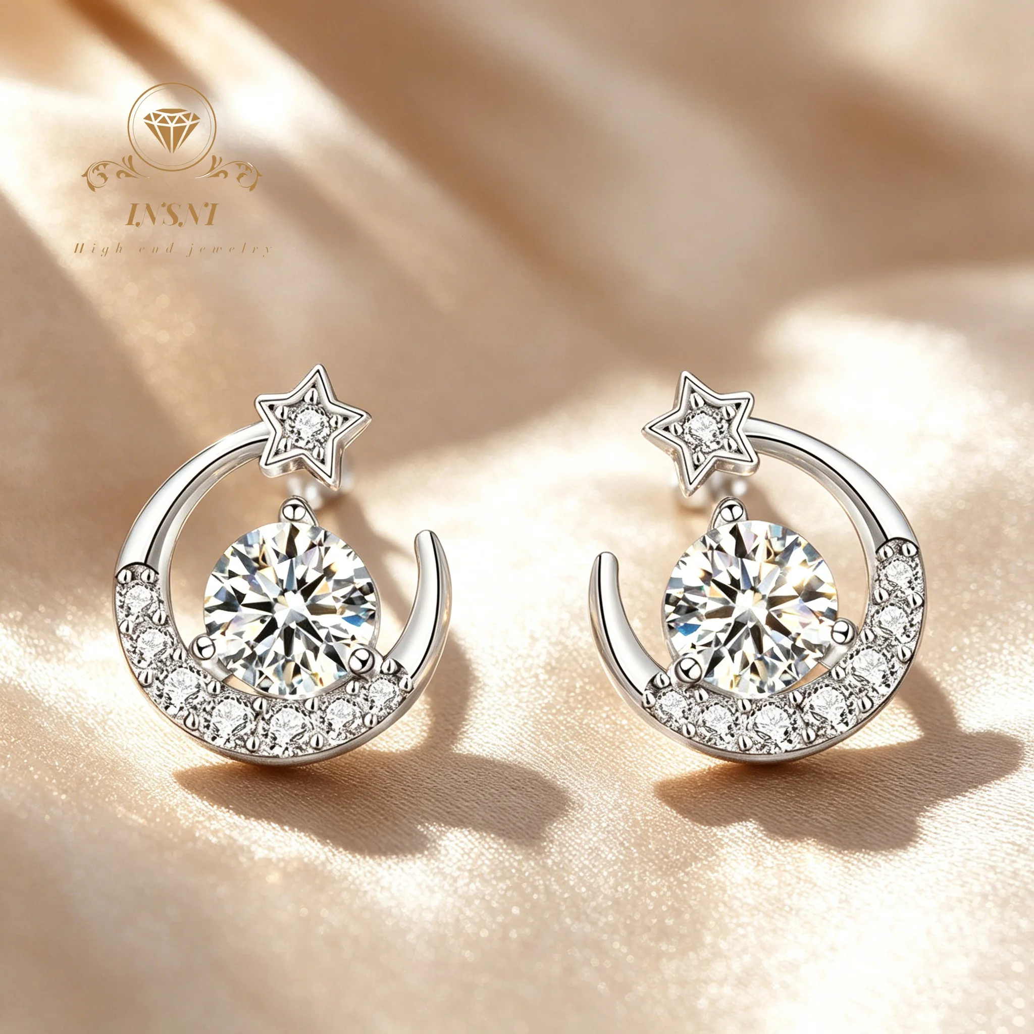 Moissanite 925 Sterling Silver Star Moon Earrings Ear Holes Silver Needles Ear Sticks Exquisite Affordable Light Luxury Jewelry
Moissanite 925 Sterling Silver Star Moon Earrings Ear Holes Silver Needles Ear Sticks Exquisite Affordable Light Luxury Jewelry