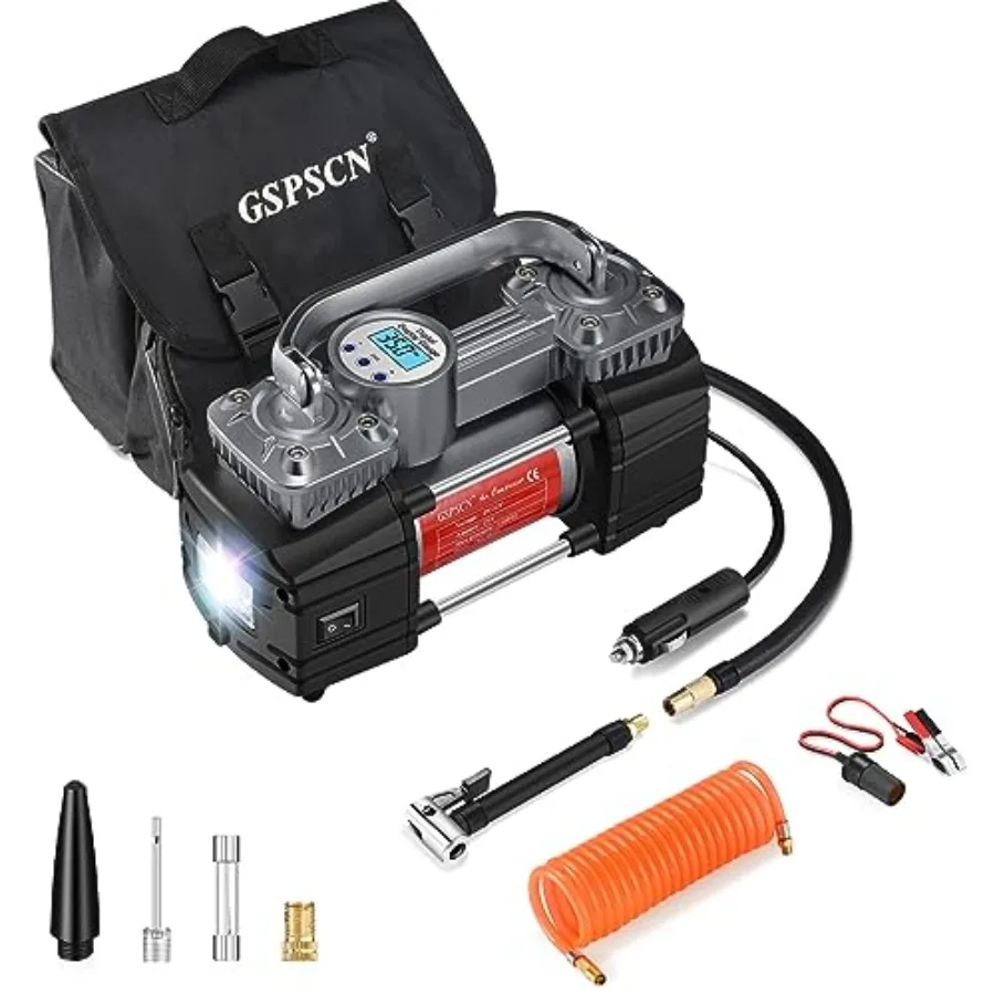 Portable Digital Car Tire Inflator for Auto/Truck/Bicycle/RV/SUV, Heavy Duty Double Cylinders, 12V, 150Psi, Auto Shut-Off, LED
Portable Digital Car Tire Inflator for Auto/Truck/Bicycle/RV/SUV, Heavy Duty Double Cylinders, 12V, 150Psi, Auto Shut-Off, LED