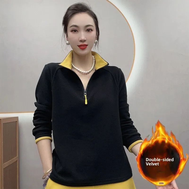 Autumn Winter Double-sided Velvet Long Sve Slim Fit Zipper Turtlene Base irt Women's Ele f Zip T-irt Top
Autumn Winter Double-sided Velvet Long Sve Slim Fit Zipper Turtlene Base irt Women's Ele f Zip T-irt Top