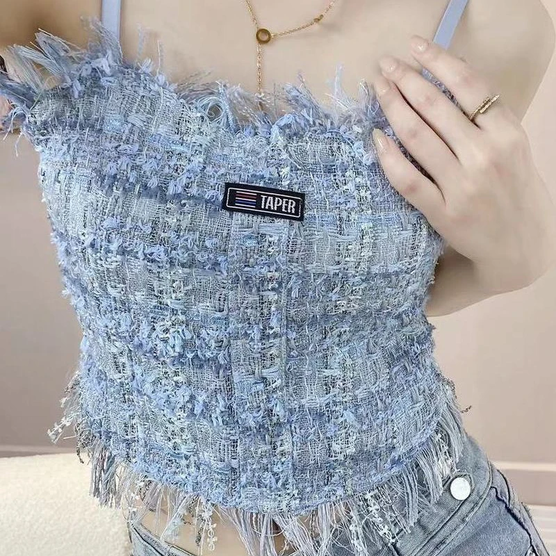 Blue Tassel Beautiful Back Suspender Vest for Women Wearing a Small Fragrant Style Design and Pure Hot Girl Top
Blue Tassel Beautiful Back Suspender Vest for Women Wearing a Small Fragrant Style Design and Pure Hot Girl Top