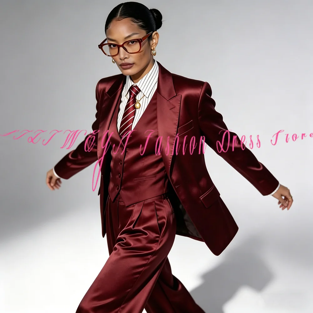 Women Satin Suit 3 Pieces Sets For Wedding Business Casual Work Office Daily Commute Blazer Set Jacket Vest Pants Customized
Women Satin Suit 3 Pieces Sets For Wedding Business Casual Work Office Daily Commute Blazer Set Jacket Vest Pants Customized
