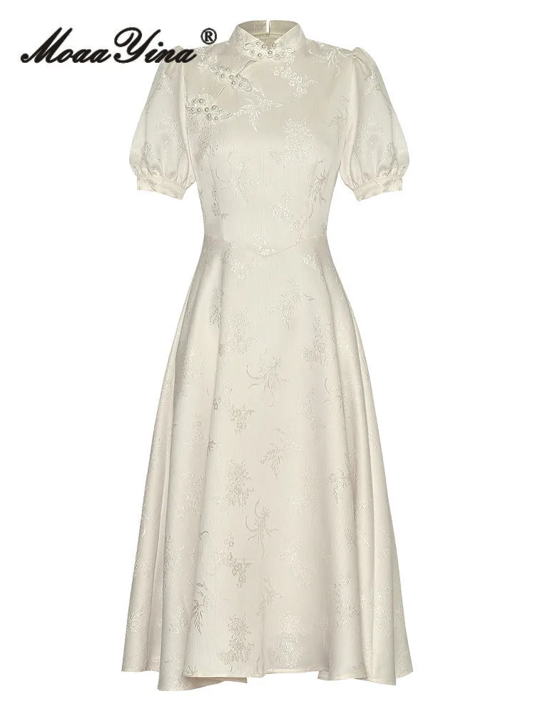 MoaaYina Summer New Fashion Designer Women Dress Stand Neck 3D FLowers Print Short Sleeves Bubble Sleeve High Waist Midi Dress
MoaaYina Summer New Fashion Designer Women Dress Stand Neck 3D FLowers Print Short Sleeves Bubble Sleeve High Waist Midi Dress