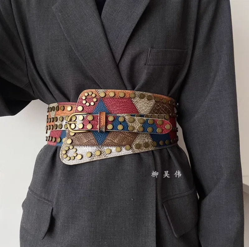 Европейский и американский женский эластичный пояс с заклепками в стиле ретро
Европейский и американский женский эластичный пояс с заклепками в стиле ретро