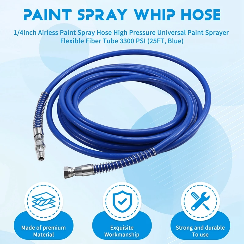 1/4Inch Airless Paint Spray Hose High Pressure Universal Paint Sprayer Flexible Fiber Tube 3300 PSI (25FT, Blue)
1/4Inch Airless Paint Spray Hose High Pressure Universal Paint Sprayer Flexible Fiber Tube 3300 PSI (25FT, Blue)