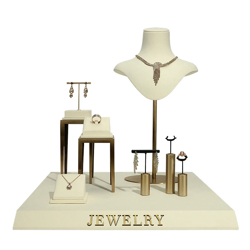 New Jewelry Display Stand Metal Microfiber Beige Necklace Ring Jewelry Display Props Counter Jewelry Display rack
New Jewelry Display Stand Metal Microfiber Beige Necklace Ring Jewelry Display Props Counter Jewelry Display rack