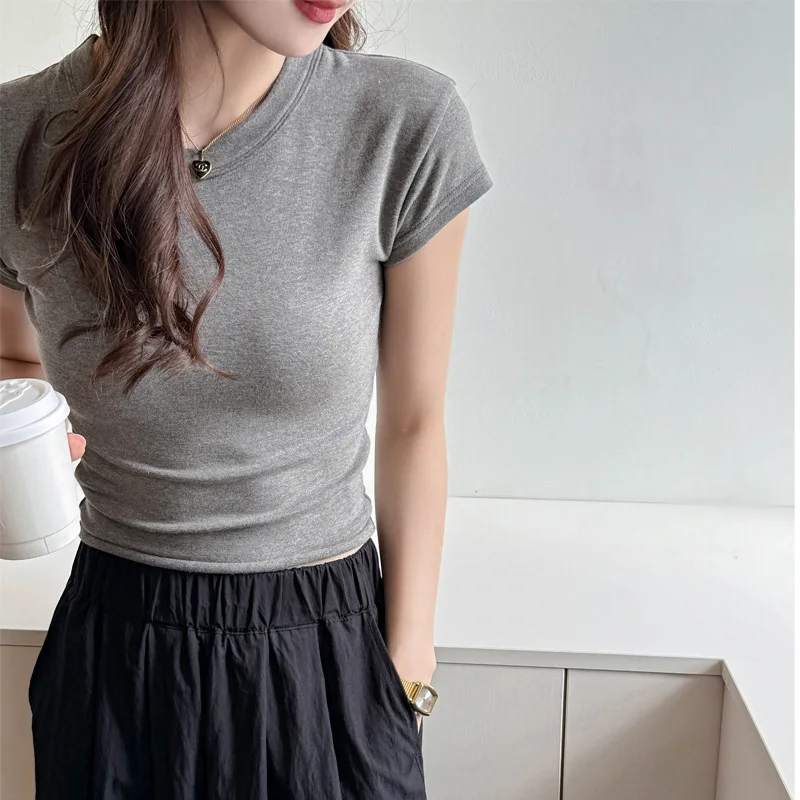 Front Shoulder Crew Neck Short-sleeved T-shirt Women's 2026 Summer New Korean Spice Girl Slim and Thin Short Inner Top
Front Shoulder Crew Neck Short-sleeved T-shirt Women's 2026 Summer New Korean Spice Girl Slim and Thin Short Inner Top