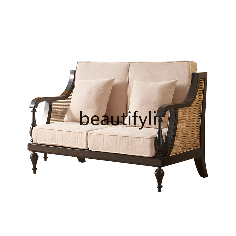 Nordic retro solid wood rattan sofa living room small apartment black three-person sofa B & B
Nordic retro solid wood rattan sofa living room small apartment black three-person sofa B & B
