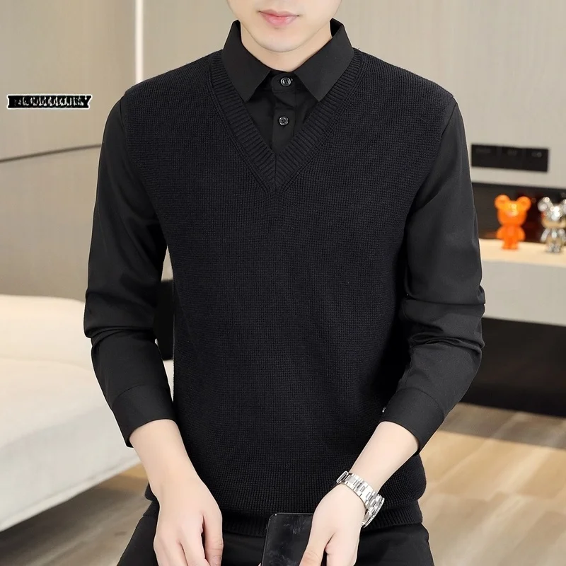 Men's Slim Fit Casual Knitwear Bla Long Sve irt Inner Wear Fake Two-Piece Winter Faion Leisure Sle
Men's Slim Fit Casual Knitwear Bla Long Sve irt Inner Wear Fake Two-Piece Winter Faion Leisure Sle