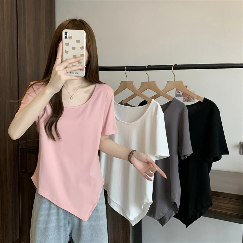 plus Size Black Short Sleeve T-Shirt Women's Summer Slimming Top Belly Covering Meat Concealing Korean Style Casual Wear
plus Size Black Short Sleeve T-Shirt Women's Summer Slimming Top Belly Covering Meat Concealing Korean Style Casual Wear